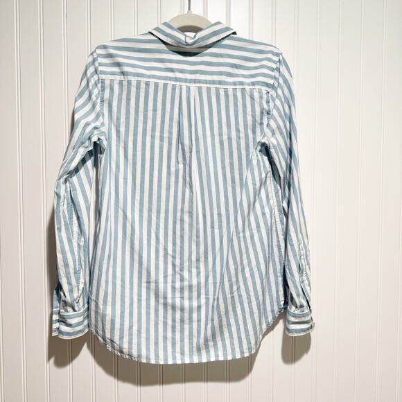 Garnet Hill Blue Striped Cotton Button Up Shirt Size 4 - Picture 5 of 5